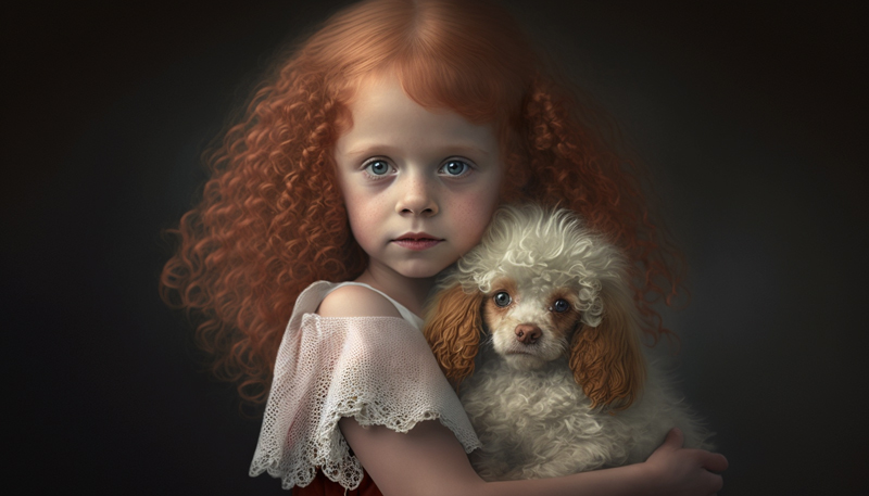 Little Girl with Her Puppy